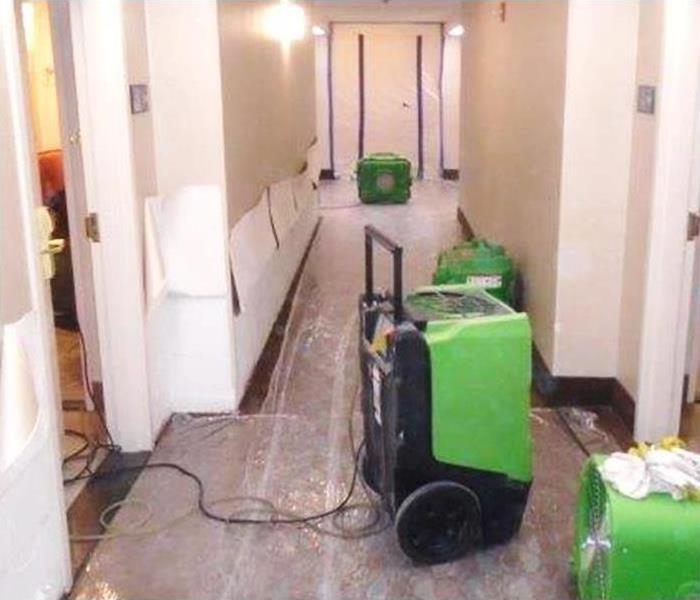 restoration equipment during a large commercial water damage loss